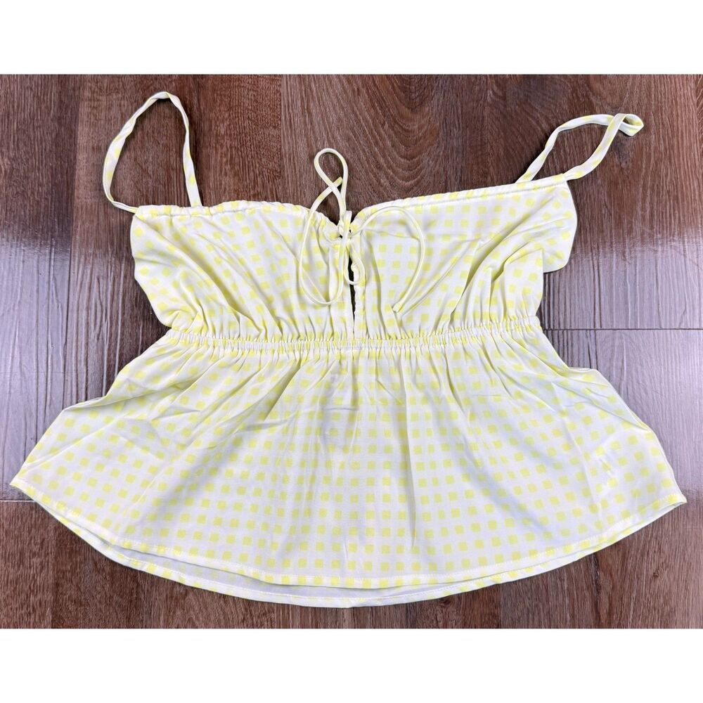 Juicy Couture Pearl Plaid Yellow Gingham Tie-Front Babydoll Blouse Top S